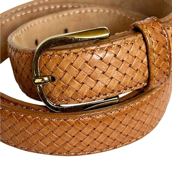 Vintage Medici Tan Woven Basketweave Pattern Unisex Leather Belt main image 8